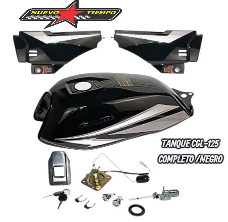 TANQUE COMPLETO CGL-125 GRIFO/BOYA/TAPA TANQUE/TAPAS DE BATERIA-NEGRO -RCC-(1661)