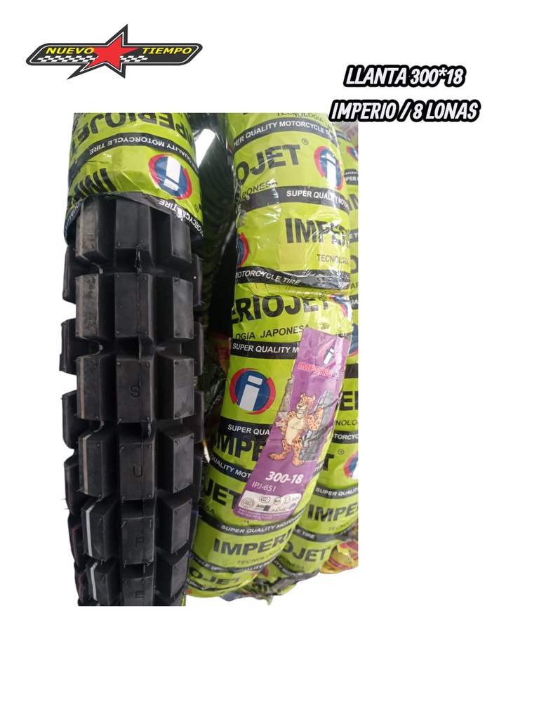 LLANTA 300X18 SUPER TRIAL 8PR-VERDE/LIMON IMPERIO "651"